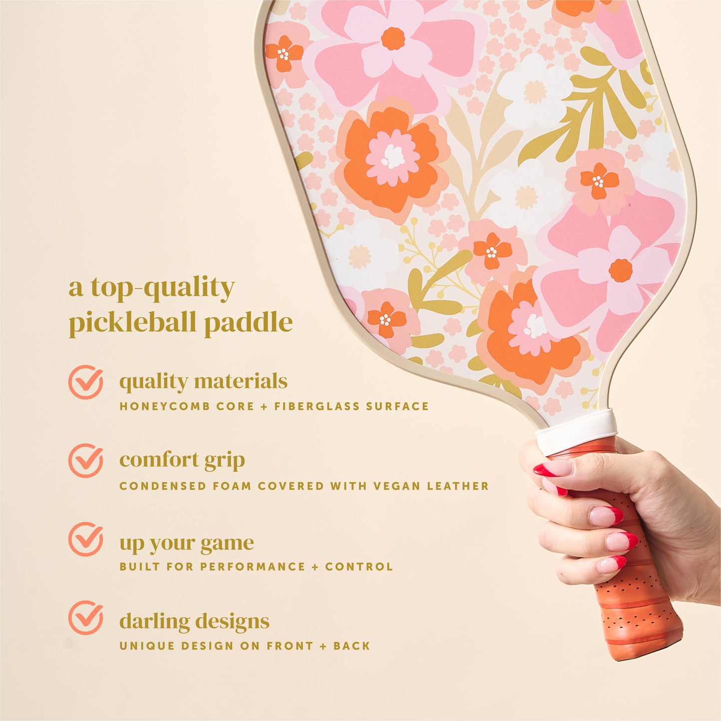 Pickleball Paddle-Beyond Blooms Pink Orange