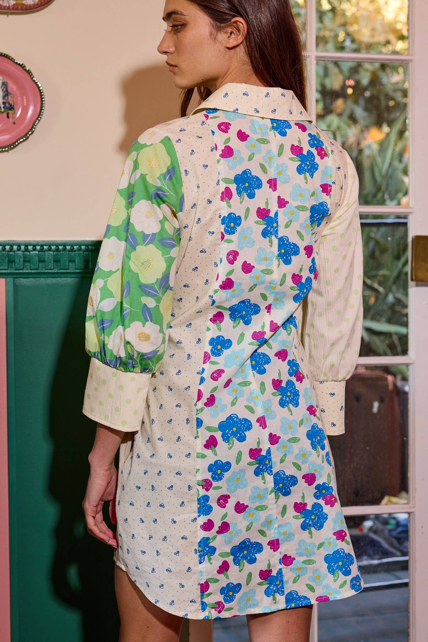 Zadie Multi Printed Patchwork Front-Tie Shirt Dress