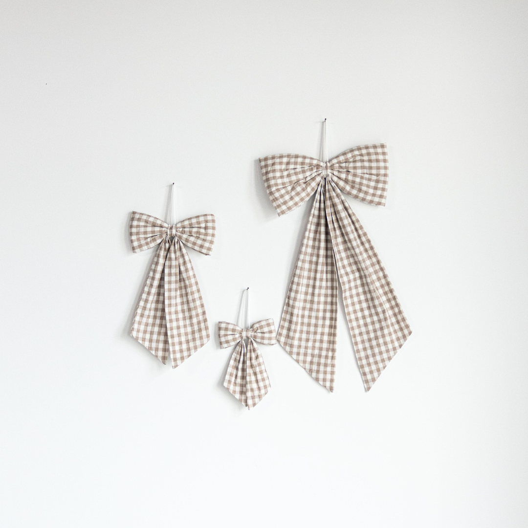 Bow Beige Gingham Fabric Bows