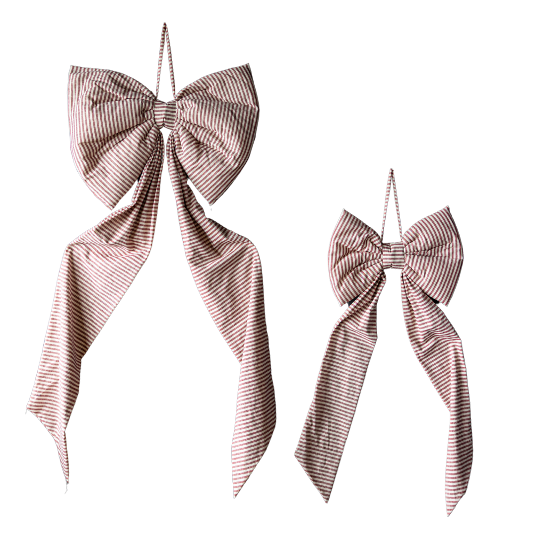 Oversized Cranberry Red Striped Fabric Bows