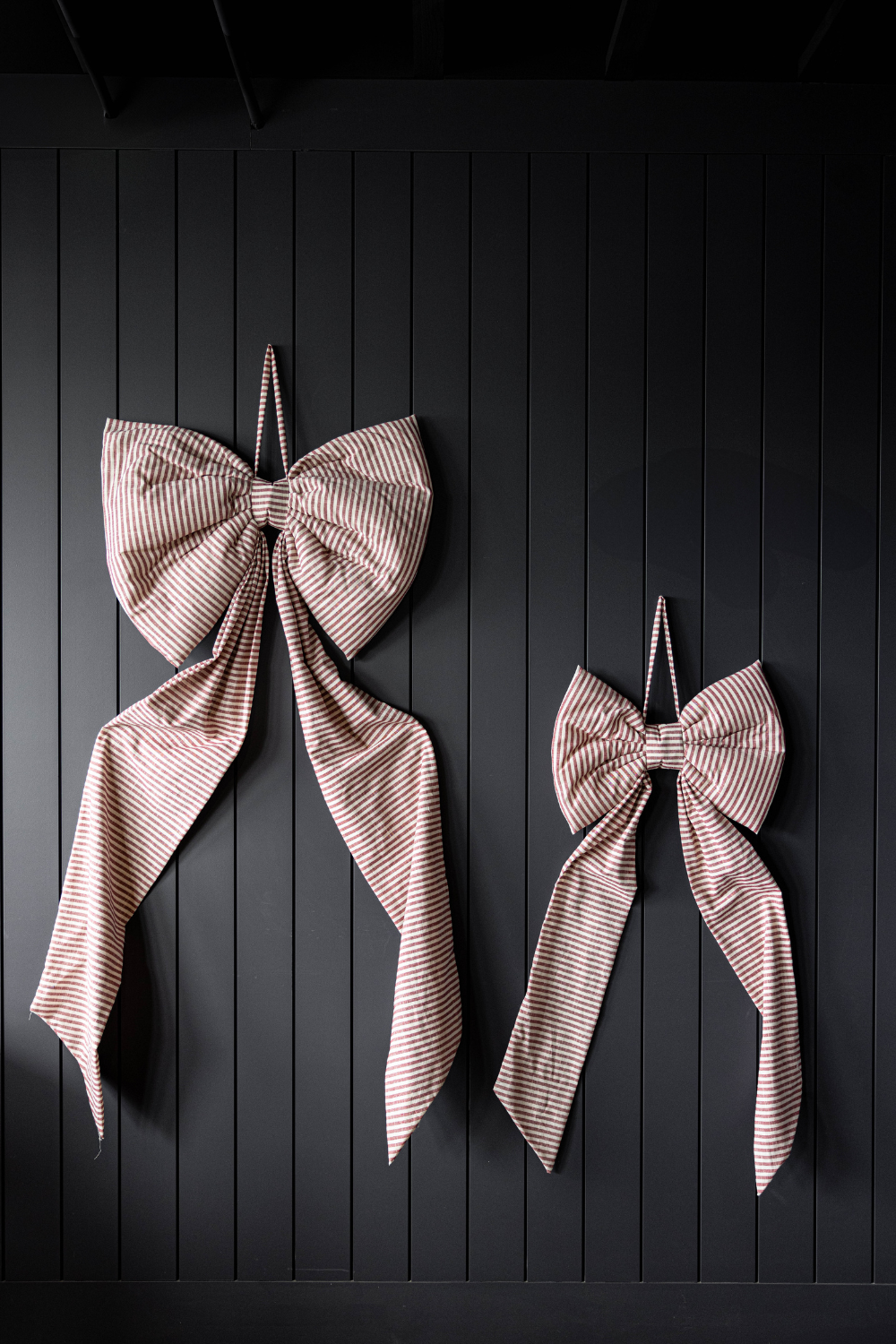 Oversized Cranberry Red Striped Fabric Bows