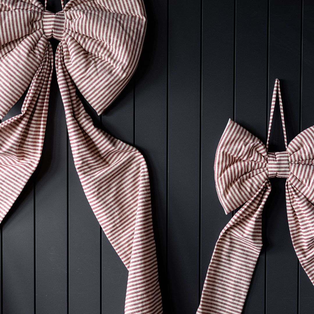 Oversized Cranberry Red Striped Fabric Bows