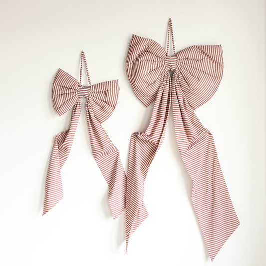 Oversized Cranberry Red Striped Fabric Bows