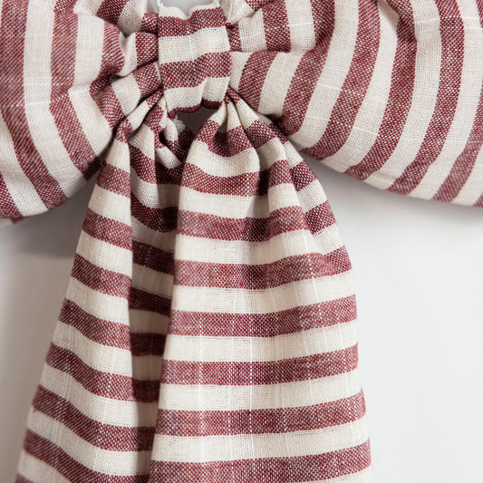 Oversized Cranberry Red Striped Fabric Bows